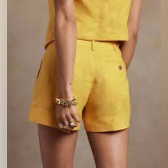 Banana Republic High Waist Yellow Women's Linen Shorts Size 8 - Picture 16 of 16